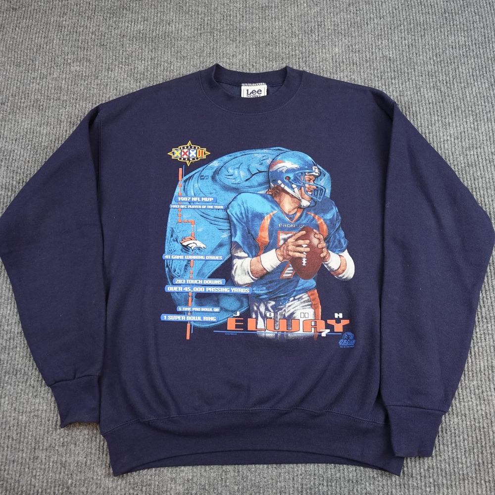 Vintage Denver Broncos Sweatshirt Mens Large Blue NFL Football Lee Elway 90s